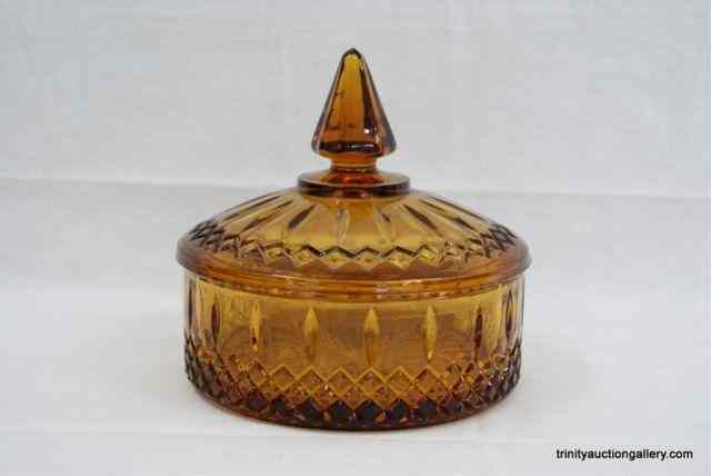 Appraisal: Vintage Amber Glass Candy Dish w LidFrom an estate dates