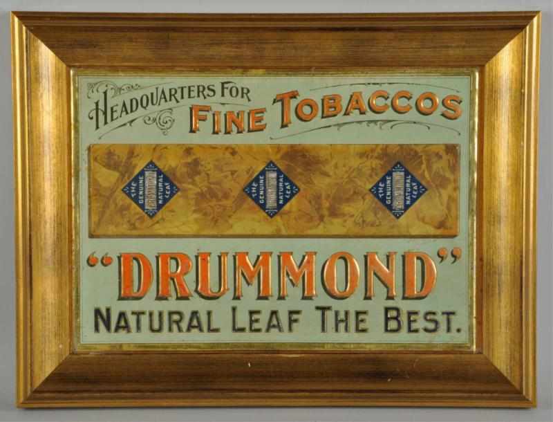 Appraisal: Drummond Fine Tobacco Metal Sign Description Metallic gold highlights in