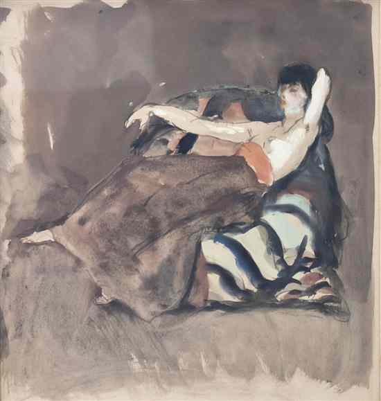 Appraisal: Robert Henri American - Model Resting watercolor signed Robert Henri