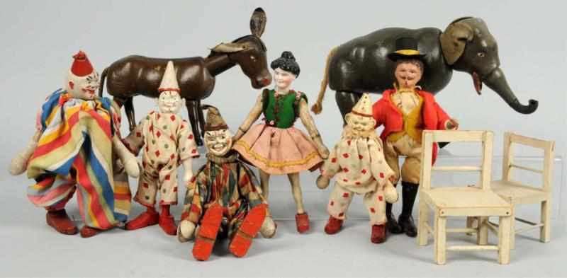 Appraisal: Lot of Schoenhut Figures Accessories American Includes four clowns elephant