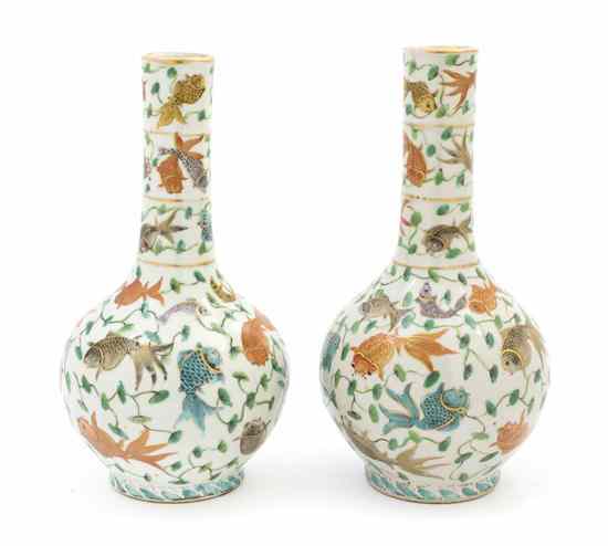 Appraisal: A Pair of Chinese Famille Verte Decorated Porcelain Bottle Vases