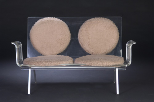 Appraisal: LAVERNE Rare Architectural Invisible Group lucite settee with original tan