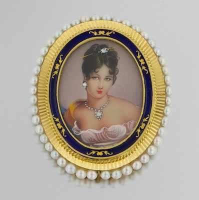 Appraisal: An Italian k Gold and Miniature Portrait Brooch k yellow