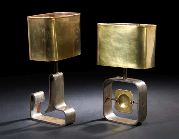 Appraisal: Two Wrought-Steel Lamps consisting of a French wrought-steel and brass