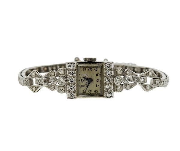 Appraisal: Hamilton Platinum Diamond Lady's Watch METAL Case and Bracelet are