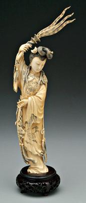 Appraisal: Chinese ivory carving of lady elegantly poised and holding a