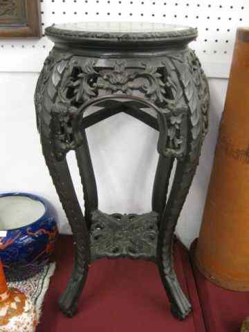 Appraisal: Chinese Carved Rosewood Standwith pink marble inset '' tall