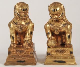 Appraisal: PAIR OF ORIENTAL GILT BRONZE FOO DOGS PAIR OF ORIENTAL