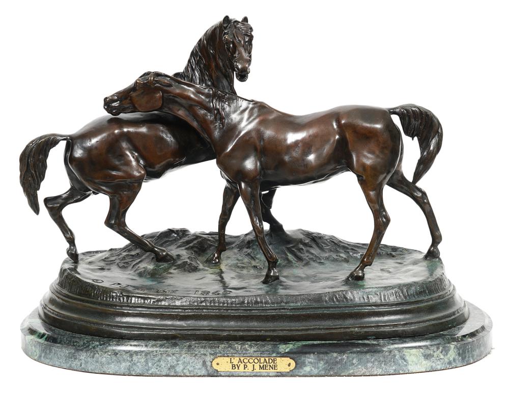 Appraisal: AFTER P J MENE BRONZE HORSES 'L' ACCOLADE'After P J