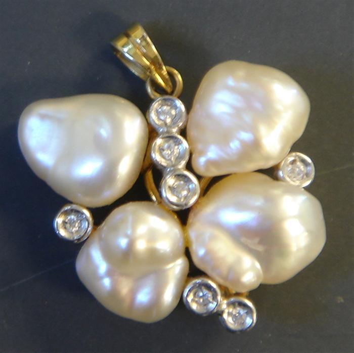 Appraisal: K yg Pearl and Diamond Pendant Cluster of baroque pearls