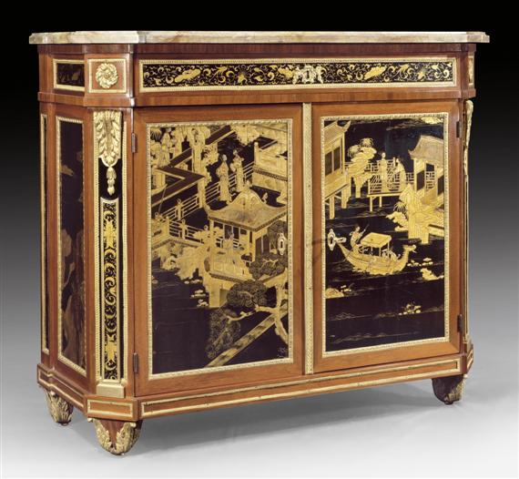 Appraisal: PAIR OF HALF-HEIGHT CABINETS WITH LACQUER PANELS late Louis XVI