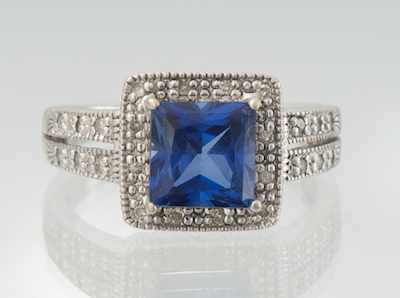 Appraisal: A Ladies' Diamond And Synthetic Sapphire Ring k white gold