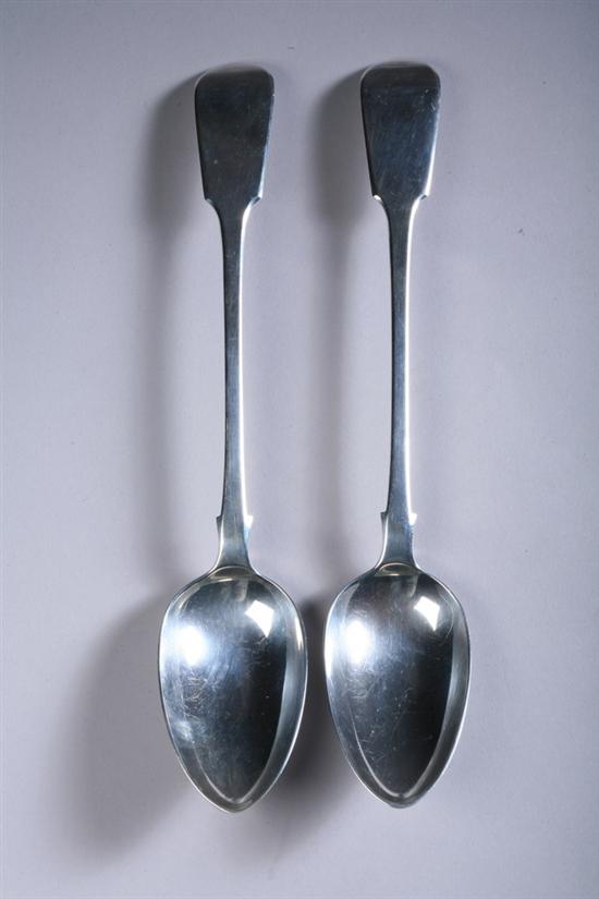 Appraisal: TWO WILLIAM IV SILVER FIDDLE PATTERN STUFFING SPOONS Mary Chawner