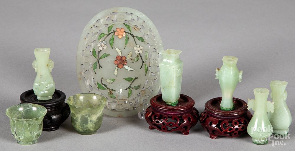 Appraisal: Miniature Chinese jadeite accessories Miniature Chinese jadeite accessories to include