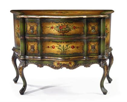 Appraisal: Italian painted commode The serpentine molded top over a conforming