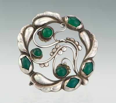 Appraisal: A Georg Jensen Sterling Silver and Chrysoprase Brooch ca -