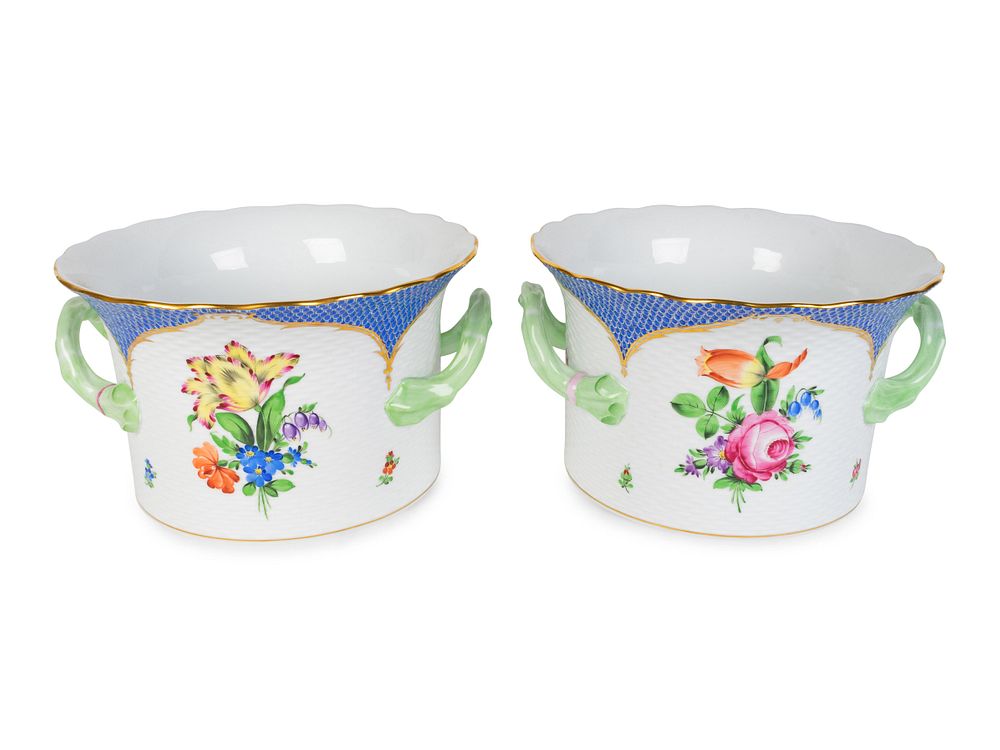 Appraisal: A Pair of Herend Porcelain Cachepots Height inches A Pair