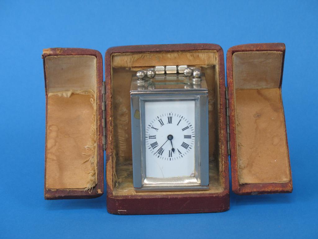 Appraisal: A MINIATURE FRENCH CARRIAGE TIMEPIECE in plated case the white