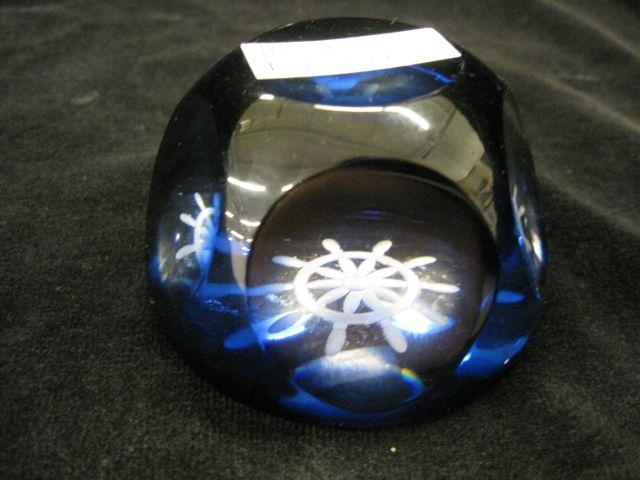 Appraisal: French Art Glass Paperweight rich blue with cut coin spot