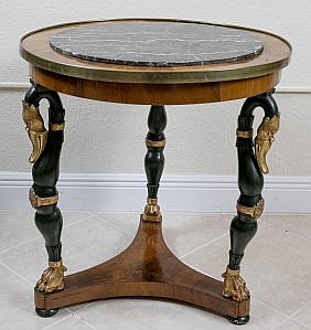 Appraisal: CHARLES X STYLE MARBLE INSET WALNUT CENTER TABLEFrench The brass-bound