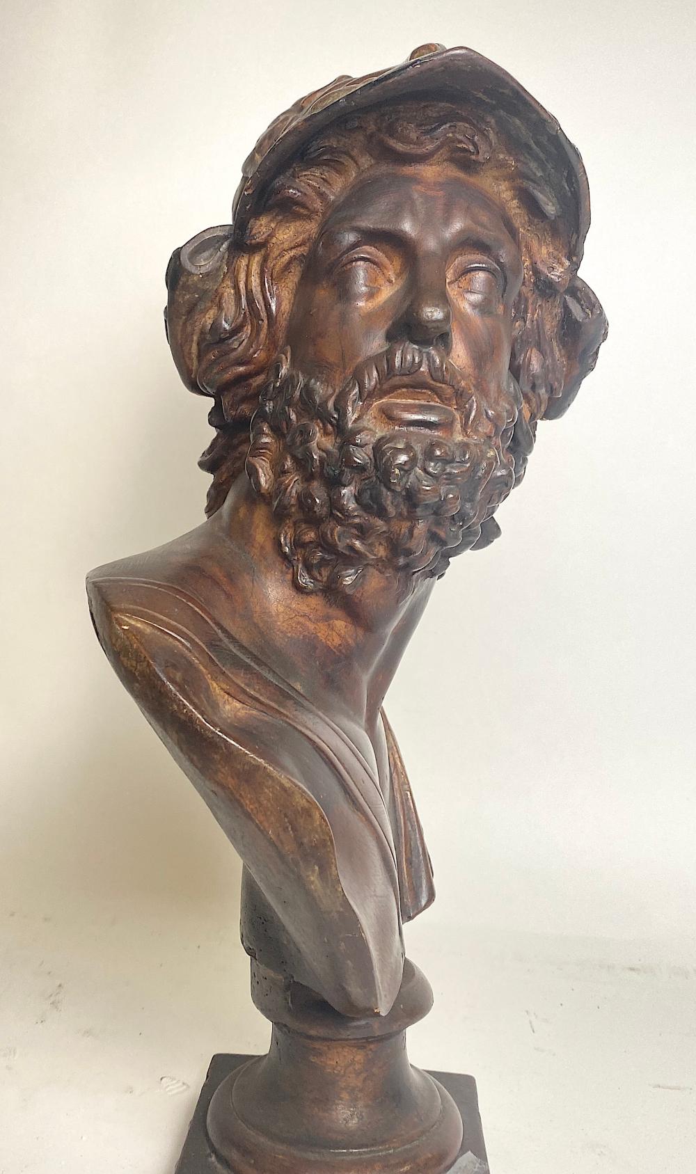 Appraisal: PLASTER BUST OF HOMER th Century Painted brown facing right