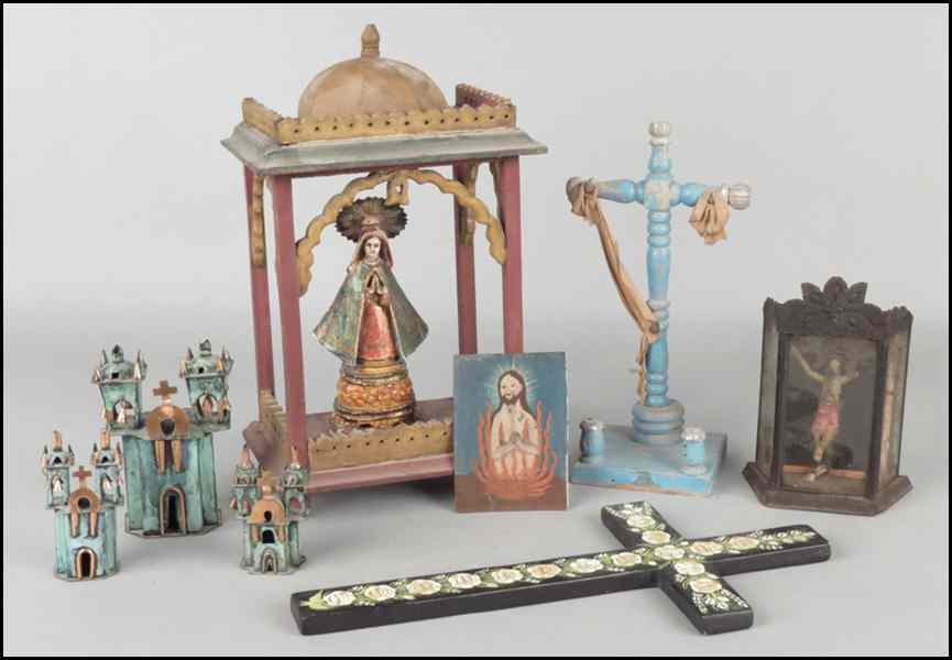 Appraisal: POLYCHROME VIRGIN SANTOS MOUNTED IN A POLYCHROME WOOD BOX Together