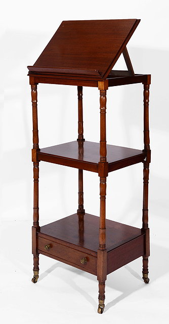 Appraisal: A TH CENTURY MAHOGANY THREE TIER WHATNOT OR READING STAND