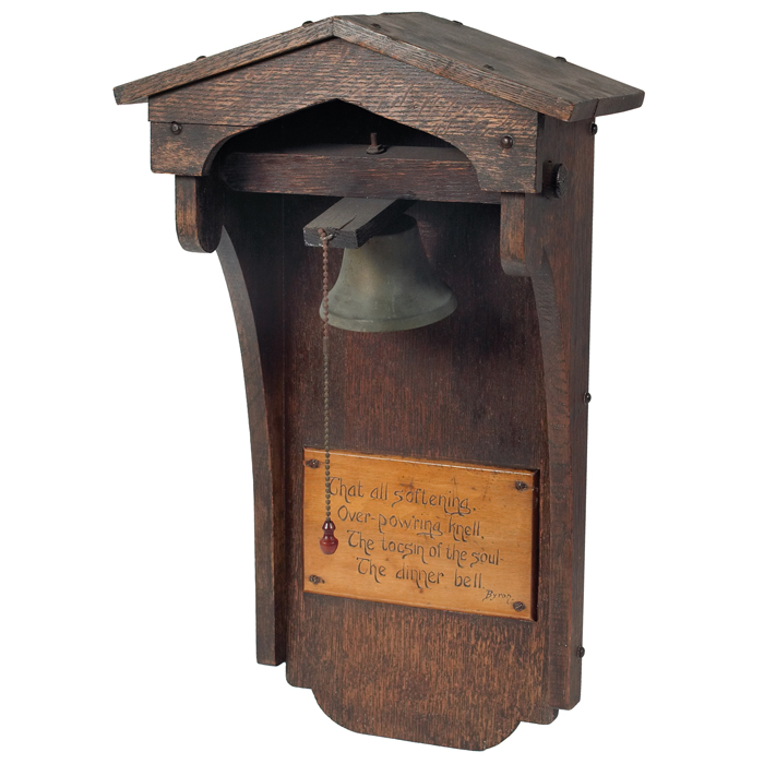 Appraisal: Arts and Crafts dinner bell peaked top over a brass