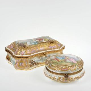 Appraisal: Meissen and Sevres style porcelain boxes th th c underglaze