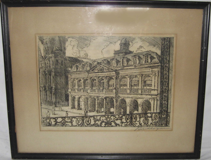 Appraisal: New Orleans School Mid- th Century New Orleans' Cabildo etching