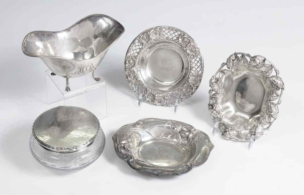 Appraisal: PIECE ESTATE STERLING ITEMS To include Tray with applied flowers