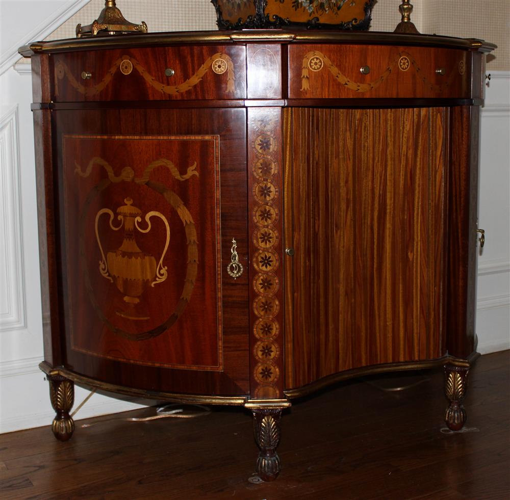 Appraisal: ITALIAN STYLE DEMILUNE INLAID MAHOGANY COMMODE the molded top inlaid