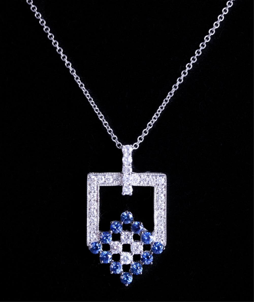 Appraisal: K WG DIAMOND SAPPHIRE PENDANT NECKLACE k white gold diamond