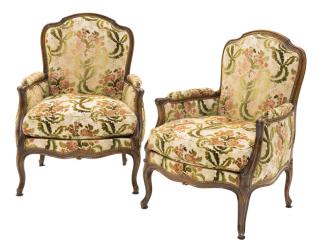 Appraisal: A PAIR OF FRENCH LOUIS XV STYLE BERGERES A PAIR