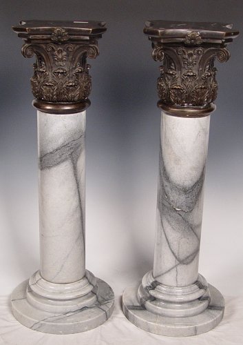 Appraisal: DECORATIVE BLUE MARBLE AND IRON PEDESTAL STANDS Matched pair measures