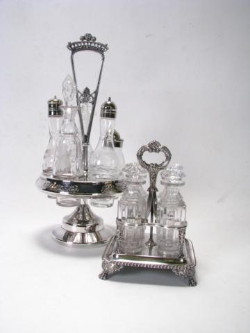 Appraisal: Two Antique Silver Plate Caster Sets with Bottles