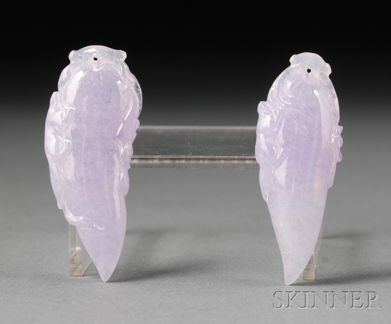 Appraisal: Pair of Jade Pendants deep lavender carved as peppers lg