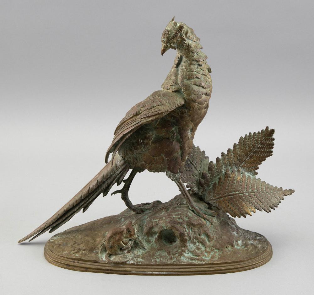 Appraisal: FERDINAND PAUTROT FRANCE - PHEASANT ON A LEAFY OUTCROP BRONZE