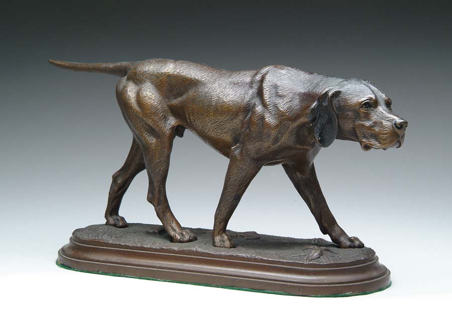 Appraisal: BRONZE DOG Nice bronze figurine depicts hunting dog at point