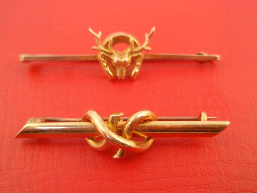 Appraisal: Two Victorian bar brooches one with knot stamped ct one