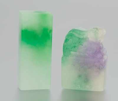 Appraisal: Two Jadeite Ornaments Including a jadeite bar shape white to