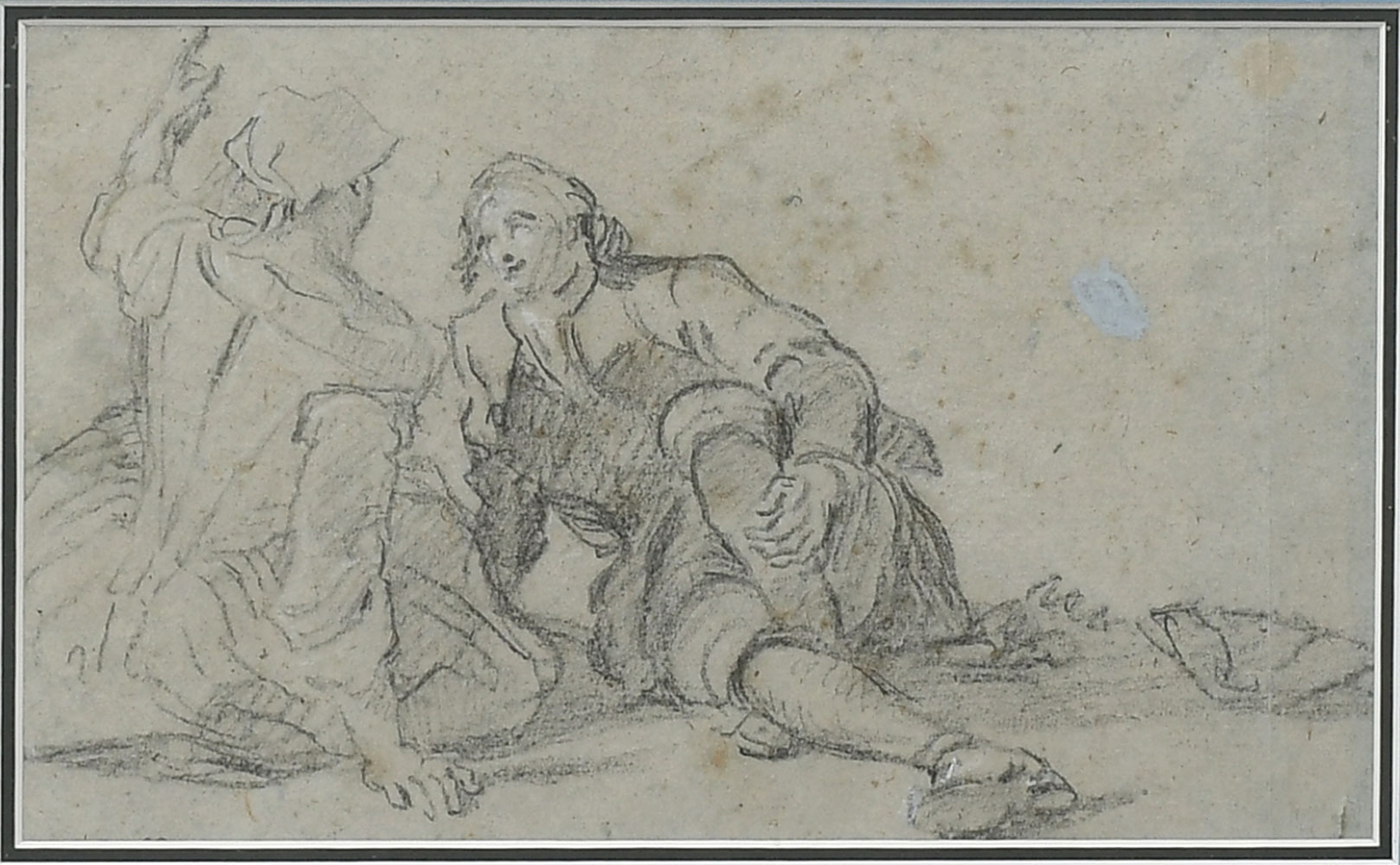 Appraisal: ILLEGIBLY SIGNED OLD MASTER STYLE TWO SIDED DRAWING Young Couple