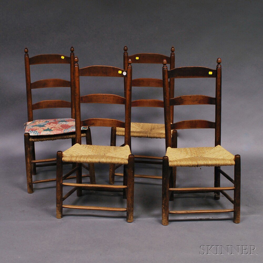 Appraisal: Assembled Set of Four Ladder-back Chairs each with three slats