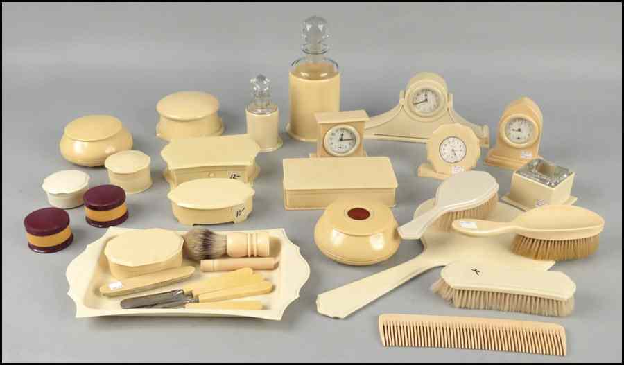 Appraisal: COLLECTION OF CELLULOID VANITY ITEMS Comprised of boxes brushes bottles