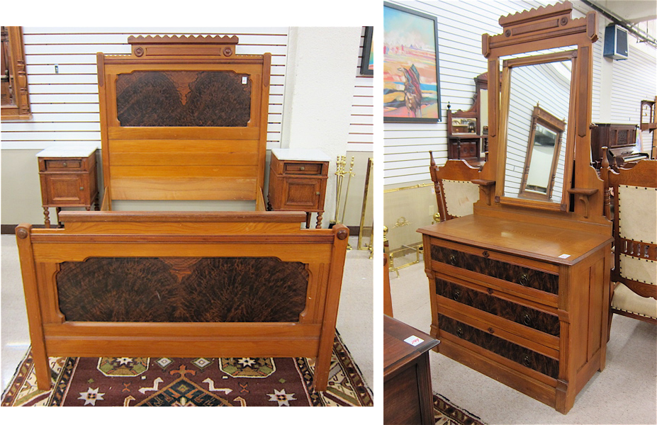 Appraisal: TWO-PIECE VICTORIAN WALNUT COTTAGE BEDROOM SET American c including bed