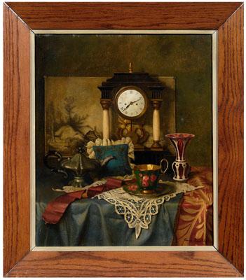 Appraisal: Franz Krischke painting Austrian - still life with shelf clock