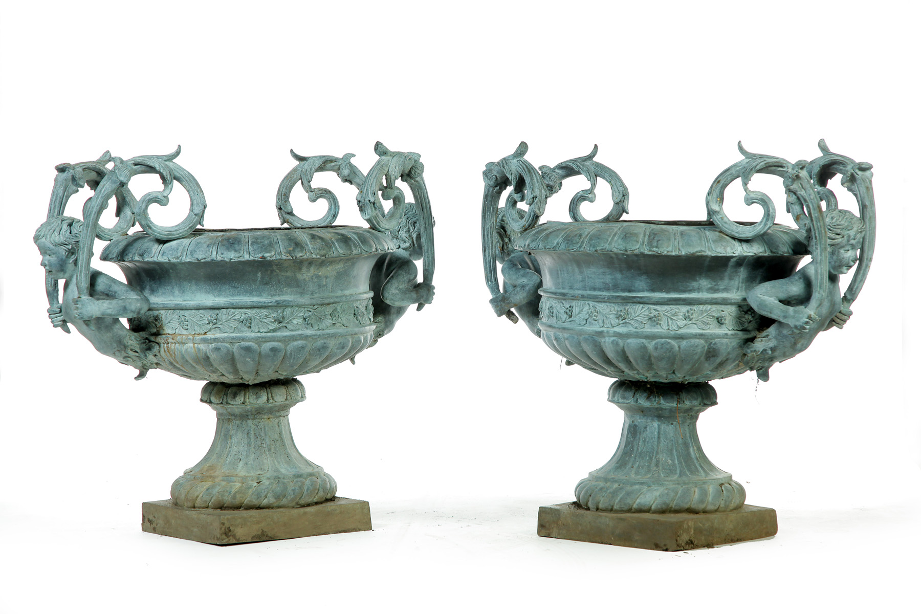 Appraisal: PAIR OF BRONZE URNS Asian th quarter- th century Classical