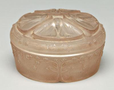 Appraisal: Lalique covered box quatre papillons pattern pale sepia tone lid