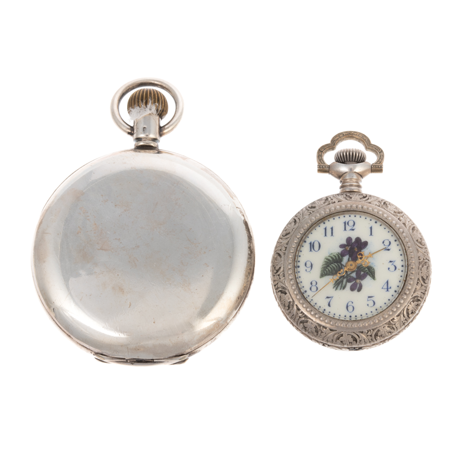 Appraisal: TWO VINTAGE STERLING SILVER POCKET WATCHES Sterling silver pocket watch