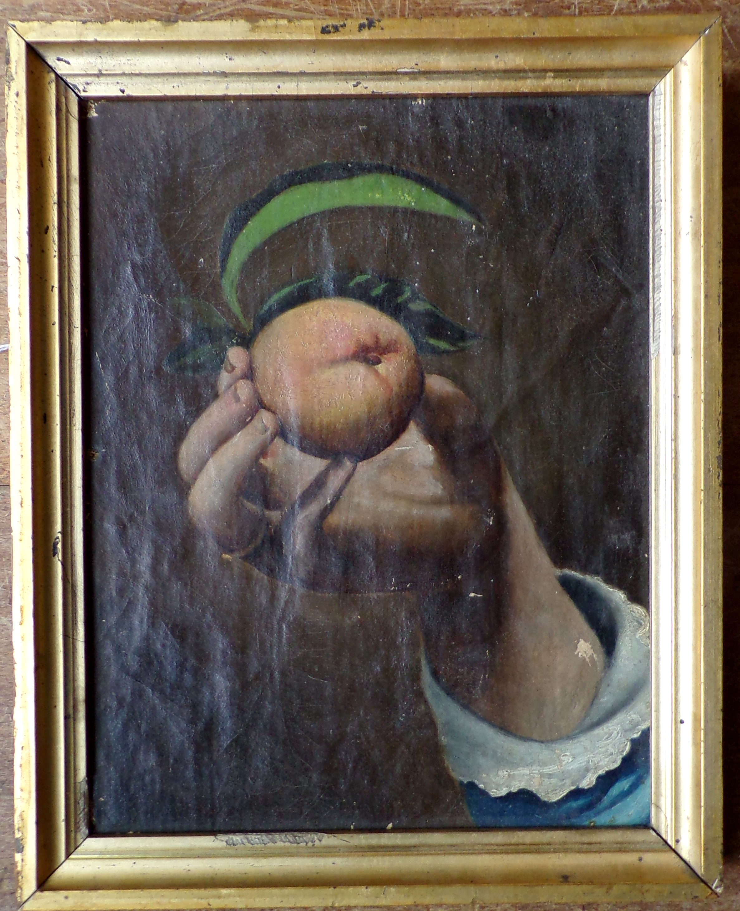 Appraisal: th c American School- Hand Holding A Peach- oil on